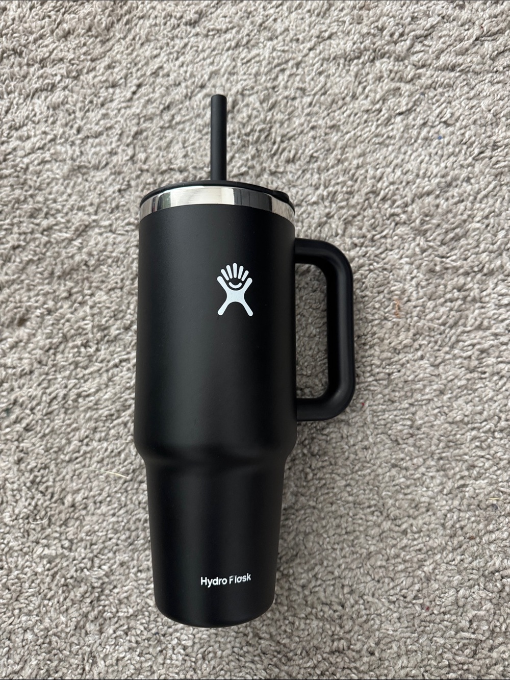 Hydro Flask Matte Black Travel Mug with Handle and Straw